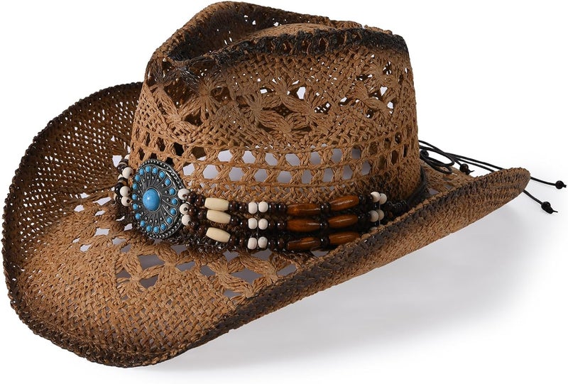 Willheoy Straw Cowboy Hat for Men Womens Straw Cowgirl Hat Summer Western Cowboy Hats with Wide Brim for Cowgirls and Cowboys - Image 1